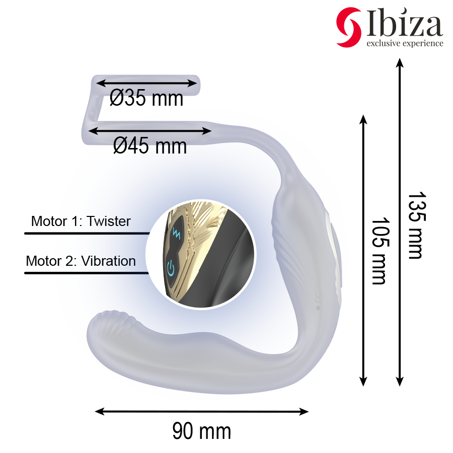 IBIZA - WIGGLE remote-controlled rotating butt plug with perineal vibrations and penis-enhancing rings