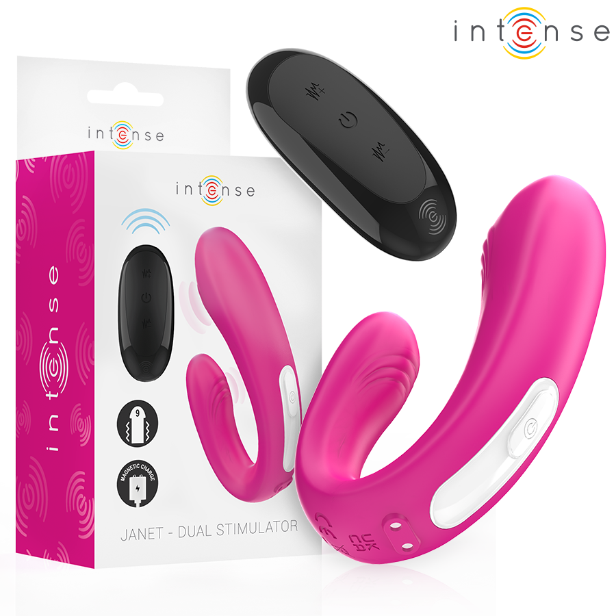 INTENSE - JANET DOBLE ESTIMULADOR Y VIBRADOR EN U CON MANDO A DISTANCIA ROSA