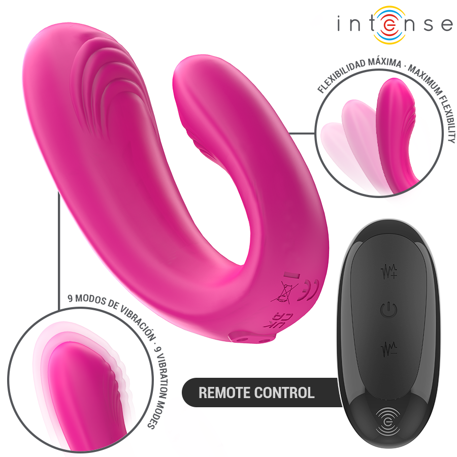 INTENSE - JANET DOBLE ESTIMULADOR Y VIBRADOR EN U CON MANDO A DISTANCIA ROSA