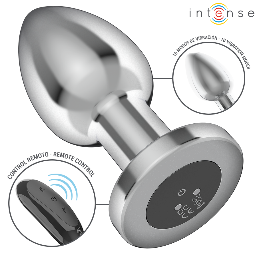 INTENSE - PLUG ANAL 10 VIBRATIONS MÉTAL AVEC TÉLÉCOMMANDE L