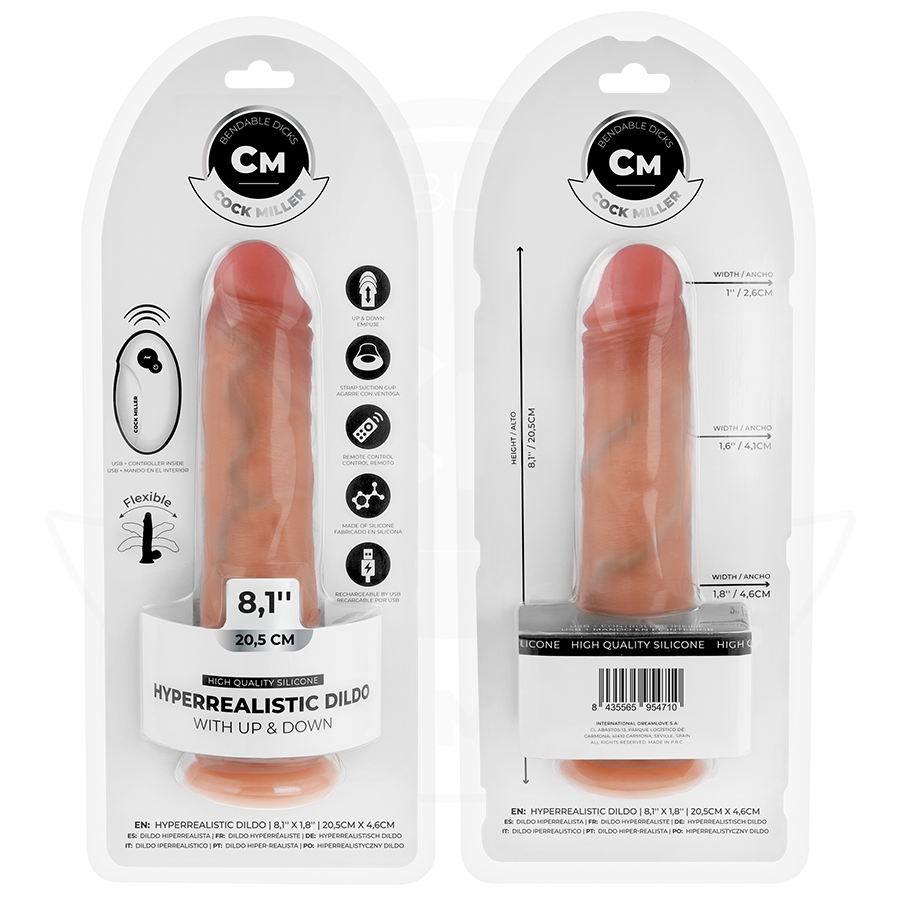 COCK MILLER - GODE HYPER-RÉALISTE À VENTOUSE ET À POUSSÉE AVEC TÉLÉCOMMANDE 20,5 CM