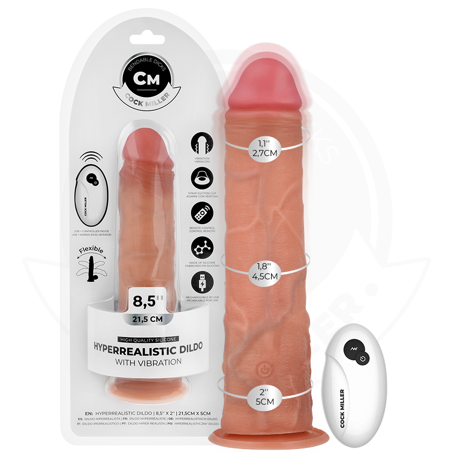 COCK MILLER - GODE RÉALISTE À VENTOUSE ET VIBRATION AVEC TÉLÉCOMMANDE 21,5 CM