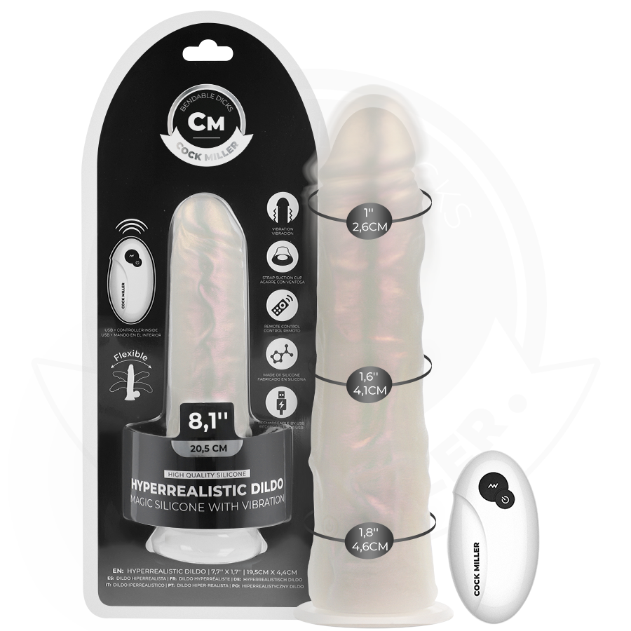 COCK MILLER - GODE AVEC VENTOUSE, LUMIÈRES ET VIBRATIONS AVEC TÉLÉCOMMANDE BLANC 20,5 CM