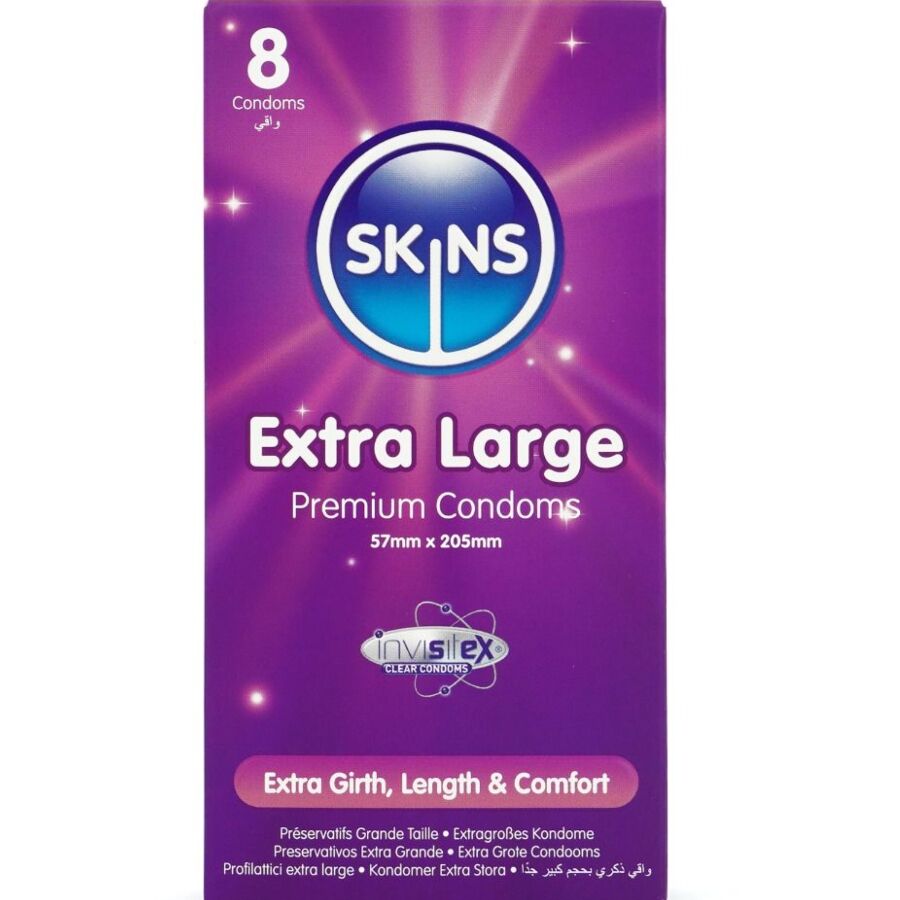 SKINS - PACK DE 8 PRESERVATIVOS EXTRA GRANDES PREMIUM