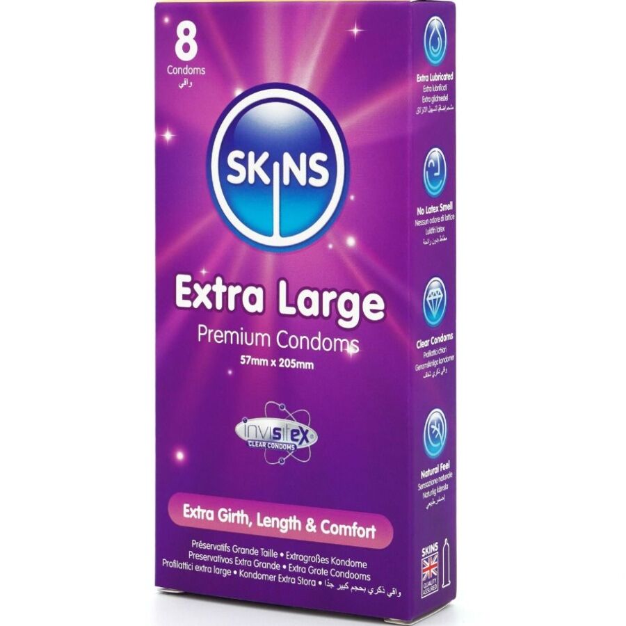 SKINS - PACK DE 8 PRESERVATIVOS EXTRA GRANDES PREMIUM