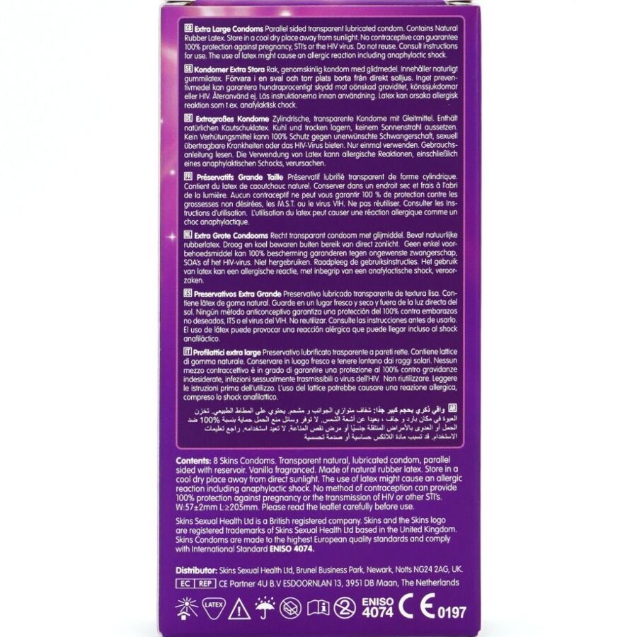SKINS - PACK DE 8 PRESERVATIVOS EXTRA GRANDES PREMIUM