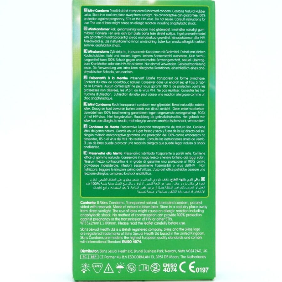 SKINS - PACK DE 8 PRESERVATIVOS PREMIUM MENTA