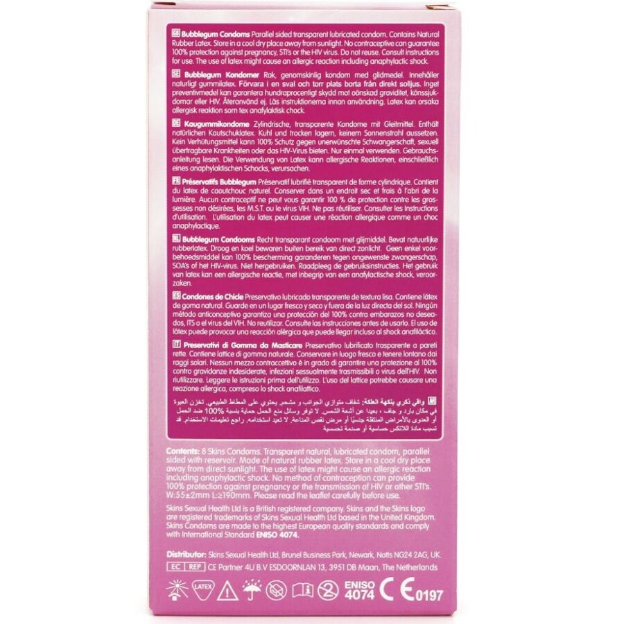 SKINS - CONFEZIONE DA 8 PRESERVATIVI PREMIUM AL GUSTO BUBBLEGUM