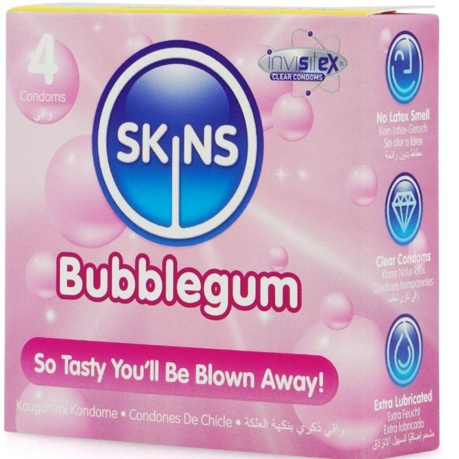 SKINS - PACK DE 4 PRESERVATIVOS SABOR CHICLE PREMIUM