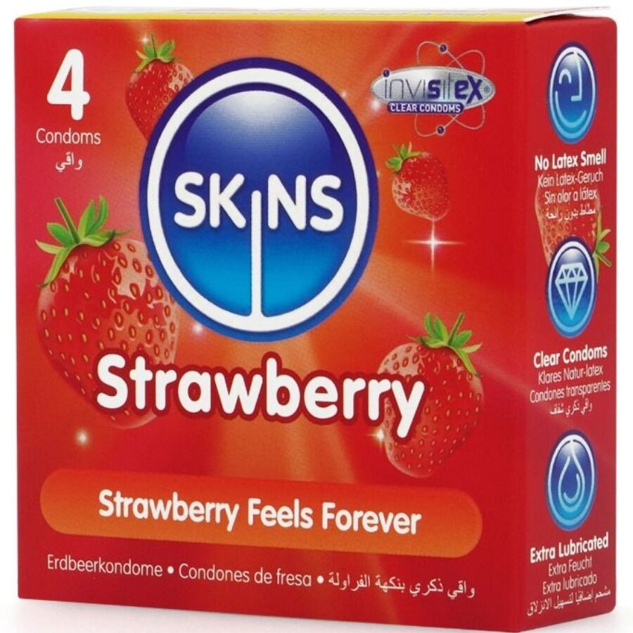 SKINS - PACK DE 4 PRESERVATIVOS PREMIUM FRESA