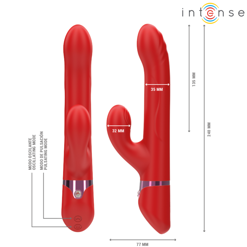 INTENSE - LELE VIBRADOR MULTIFUNCIÓN ROTATIVO & OSCILANTE & ESTIMULANTE ROJO