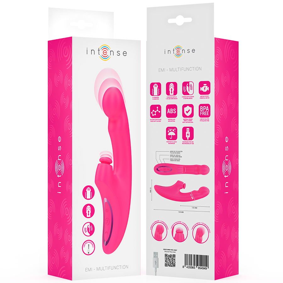 INTENSE - EMI VIBRATEUR 13,5 CM MULTIFONCTION 3 EN 1 10 VIBRATIONS ROSE