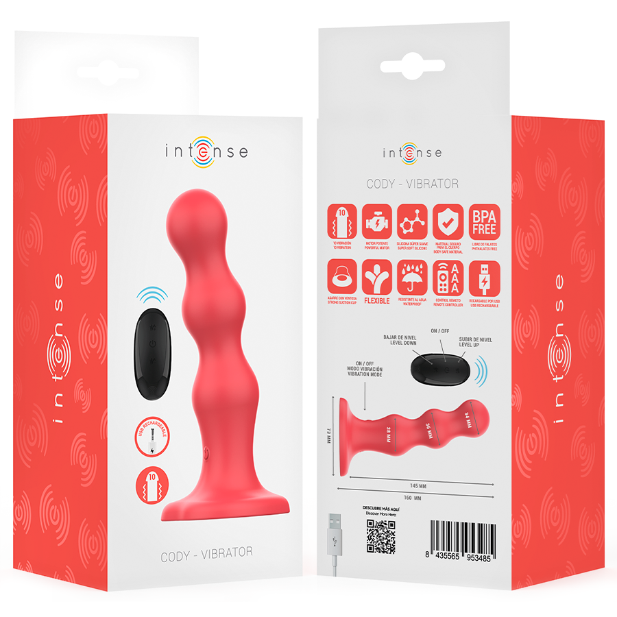 INTENSE - VIBRADOR CODY CON VENTOSA Y CONTROL REMOTO ROJO