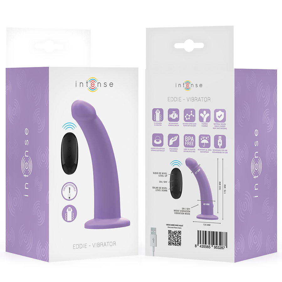 INTENSE - EDDIE VIBRADOR 17,5 CM 10 VIBRACIONES VIOLETA CONTROL REMOTO