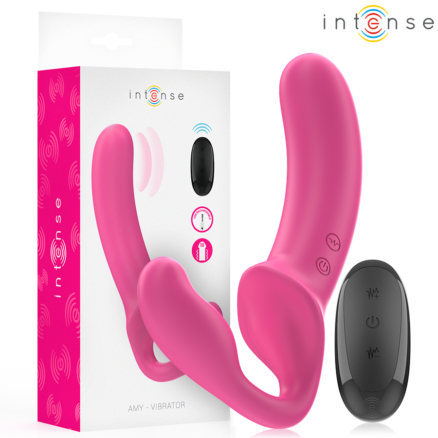 INTENSE - AMY DOBLE VIBRADOR 20 CM ROSA CON MANDO A DISTANCIA