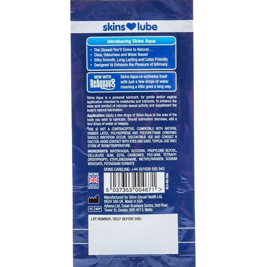 SKINS - AQUA LUBRIFIANT À BASE D'EAU DOSE UNIQUE 5 ML