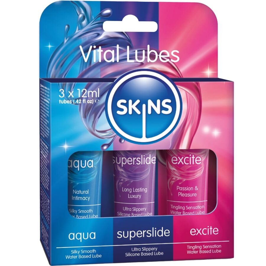 KIT DE LUBRIFIANTS VITAL POUR LA PEAU - AQUA, SUPERSLIDE E EXCITE (3 x 12 ml)