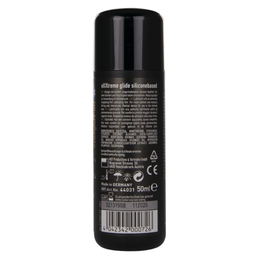 HOT - LUBRICANTE A BASE DE SILICONA EXTREME GLIDE + ACEITE CONFORT A+ 50 ML