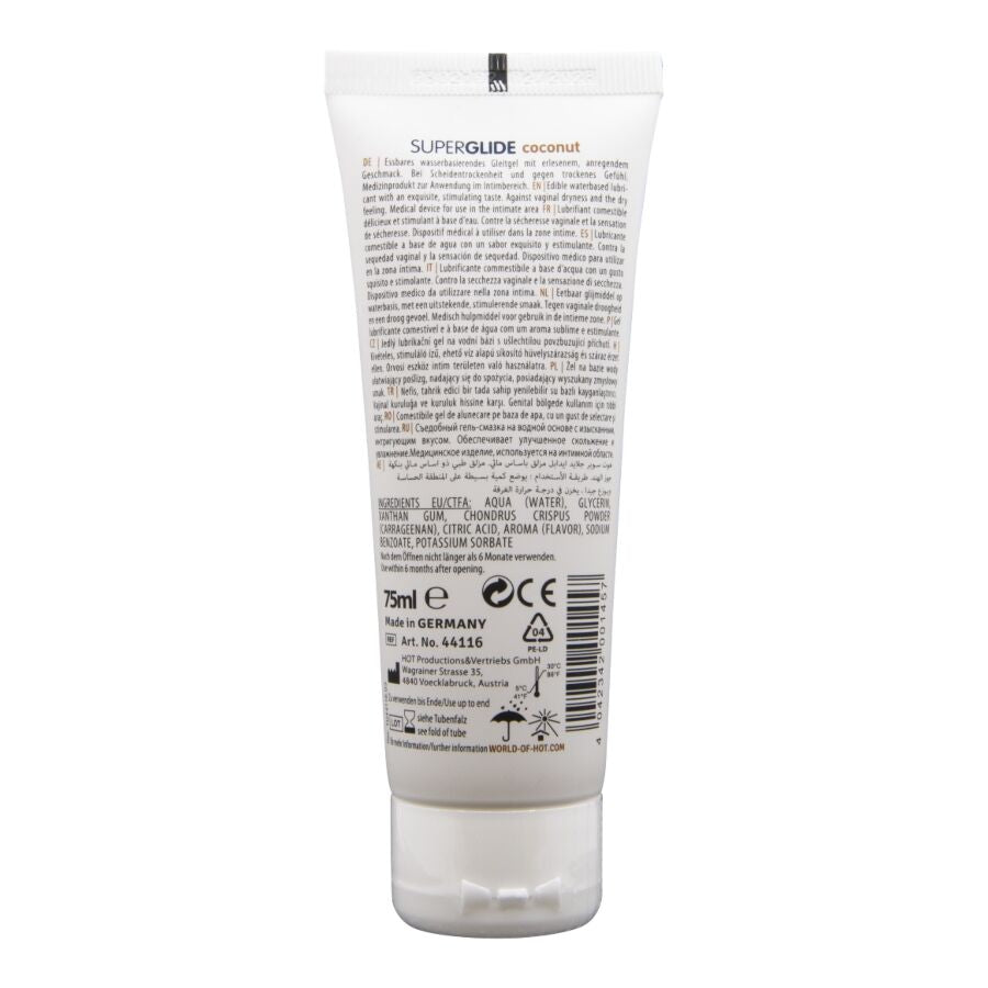 HOT - SUPERGLIDE LUBRICANTE COMESTIBLE A BASE DE AGUA Y COCO 75 ML
