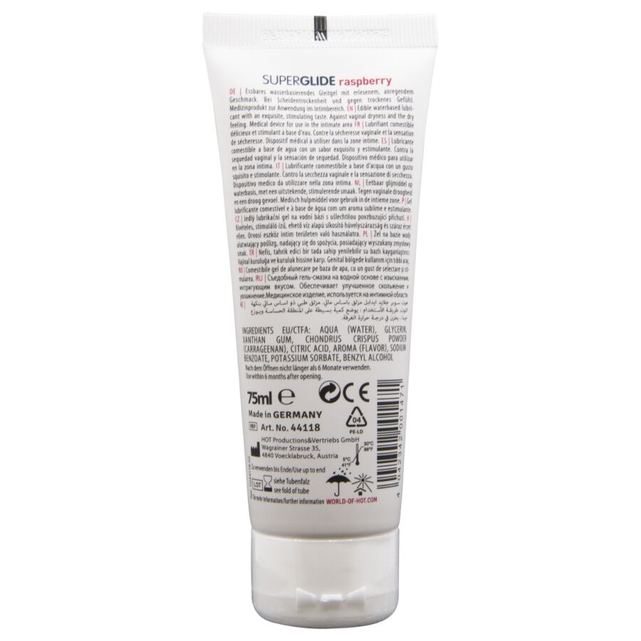 HOT - LUBRICANTE COMESTIBLE A BASE DE AGUA SUPERGLIDE FRAMBUESA 75 ML