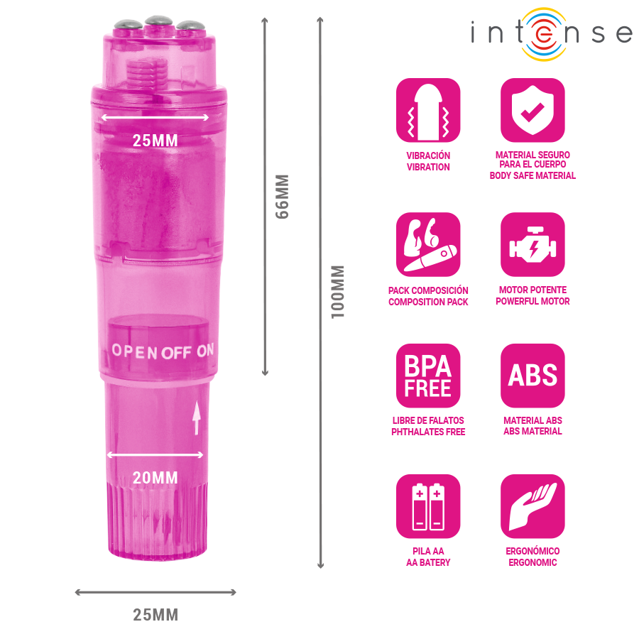 INTENSE - MINIMASAJADOR KURT CON 4 CABEZALES INTERCAMBIABLES ROSA