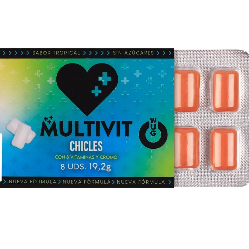 WUG Multivit - Il chewing-gum funzionale che rafforza le tue difese immunitarie ogni giorno. Confezione da 8 unità