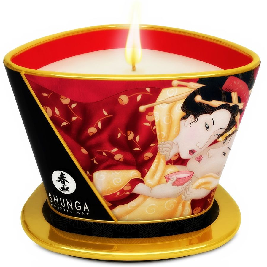 SHUNGA - MINI COCCOLE ALLE CANDELE FRAGOLE E CANDELA DA MASSAGGIO CAVA 170 ML