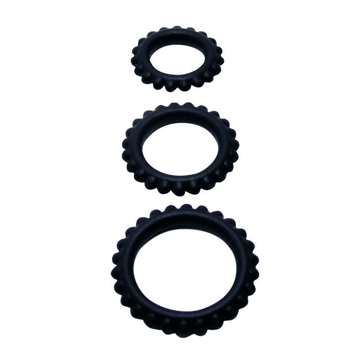 BAILE - SET 3 ANELLI PER EREZIONE TITAN NERO 2,8 + 2,4 + 1,9 CM