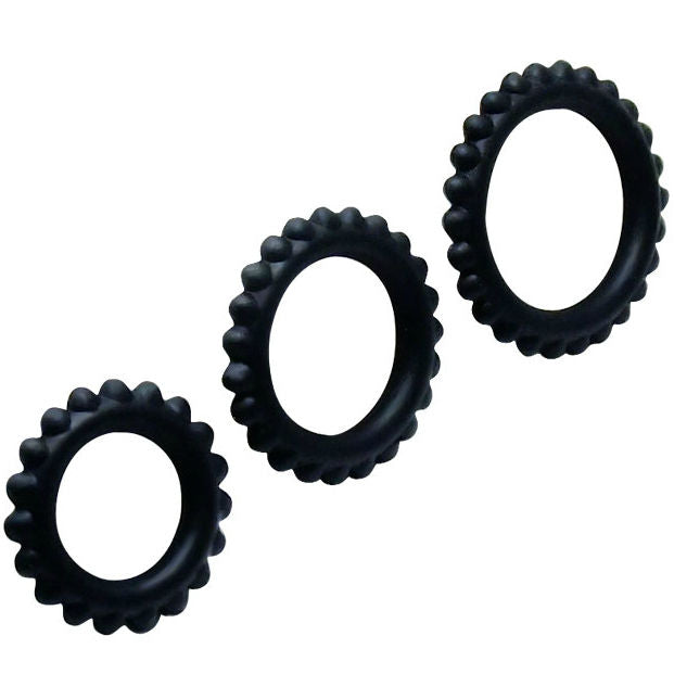 BAILE - SET 3 ANELLI PER EREZIONE TITAN NERO 2,8 + 2,4 + 1,9 CM