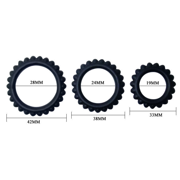 BAILE - SET 3 ANELLI PER EREZIONE TITAN NERO 2,8 + 2,4 + 1,9 CM