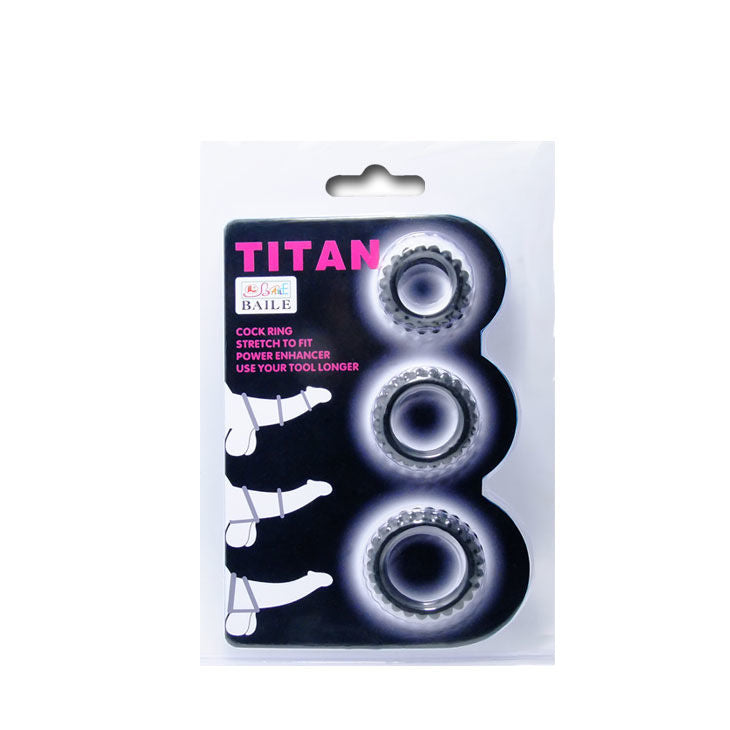 BAILE - SET 3 ANELLI PER EREZIONE TITAN NERO 2,8 + 2,4 + 1,9 CM