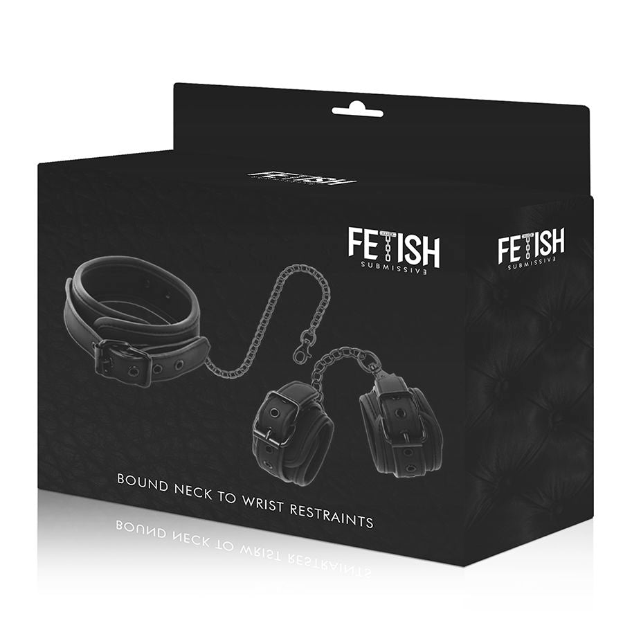 FETISH SUBMISSIVE - COLLIER ET MENOTTES EN CUIR VÉGAN AVEC DOUBLURE EN NÉOPRÈNE