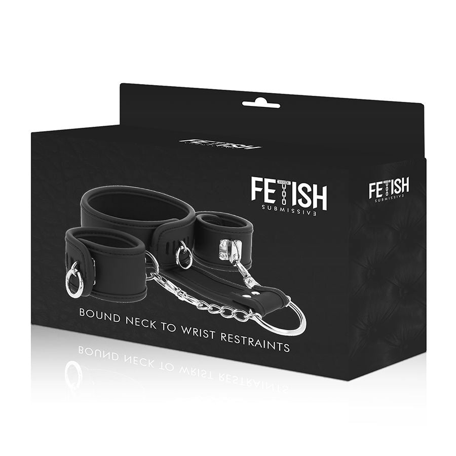FETISH SUBMISSIVE - COLLIER ET MENOTTES EN CUIR VÉGAN AVEC DOUBLURE EN NÉOPRÈNE