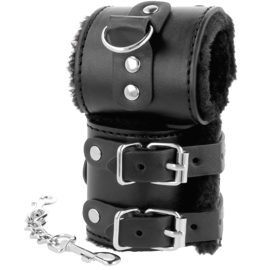 DARKNESS - MANETTE REGOLABILI IN PELLE NERA CON FODERA