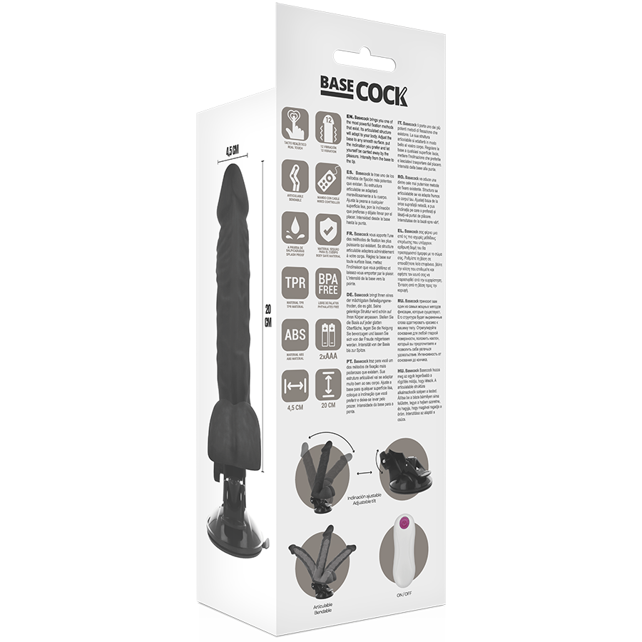BASECOCK - VIBRATORE ARTICOLATO TELECOMANDATO NERO 20 CM -O- 4,5 CM