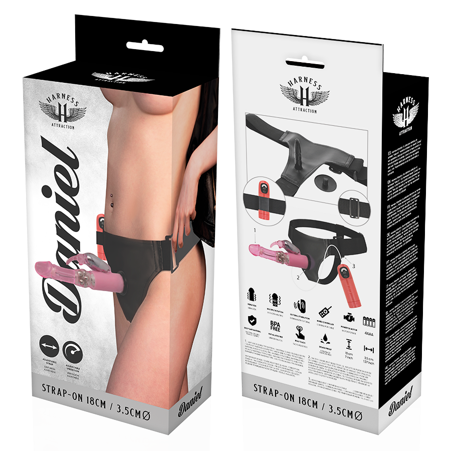 HARNESS ATTRACTION - IMBRACATURA DANIEL CON VIBRAZIONE E ROTAZIONE 18 CM -O- 3.5 CM