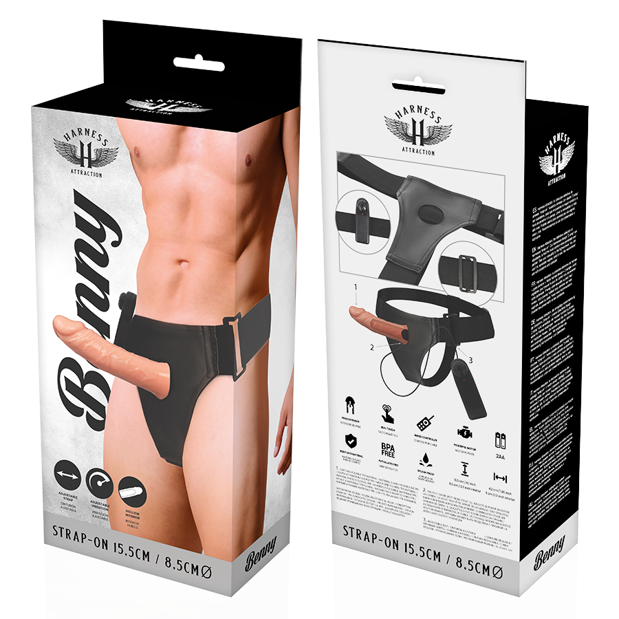 HARNESS ATTRACTION - HARNAIS CREUX BENNY AVEC VIBRATEUR 15 CM -Ø- 4,5 CM