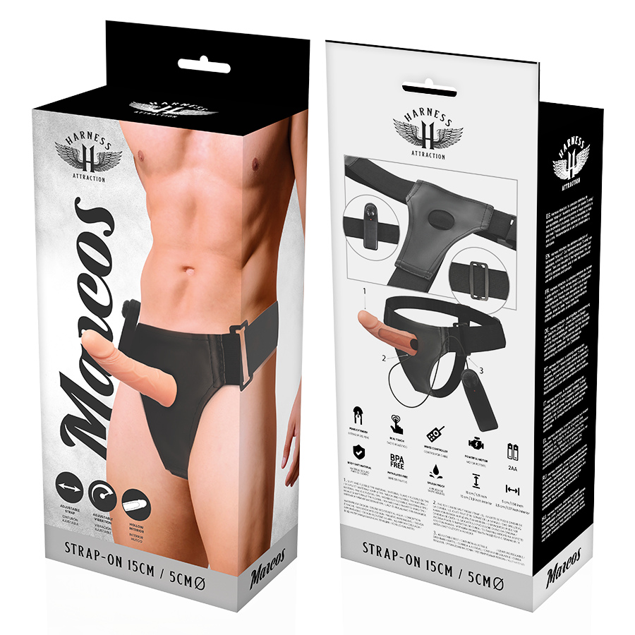 HARNESS ATTRACTION - HARNAIS CADRES CREUX AVEC VIBRATEUR 15 CM -O- 5 CM