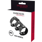 DARKNESS - DOPPIO ANELLO PER PENE E TESTICOLI IN PELLE REGOLABILE