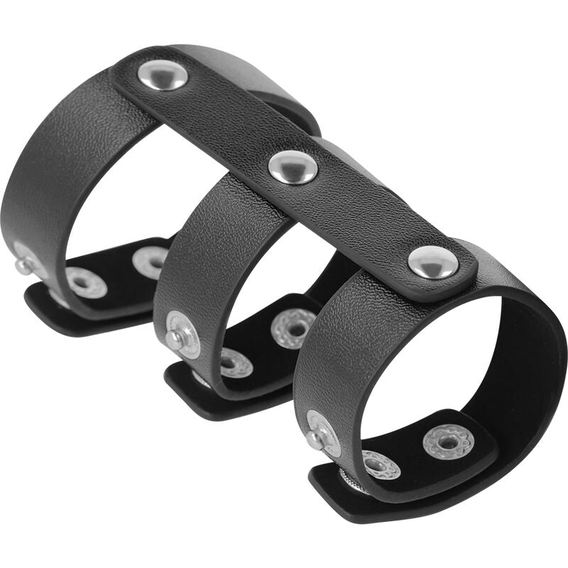 DARKNESS - DOPPIO ANELLO PER PENE E TESTICOLI IN PELLE REGOLABILE