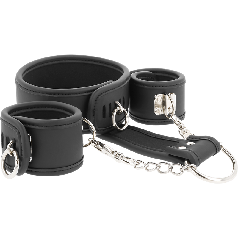 FETISH SUBMISSIVE - COLLIER ET MENOTTES EN CUIR VÉGAN AVEC DOUBLURE EN NÉOPRÈNE