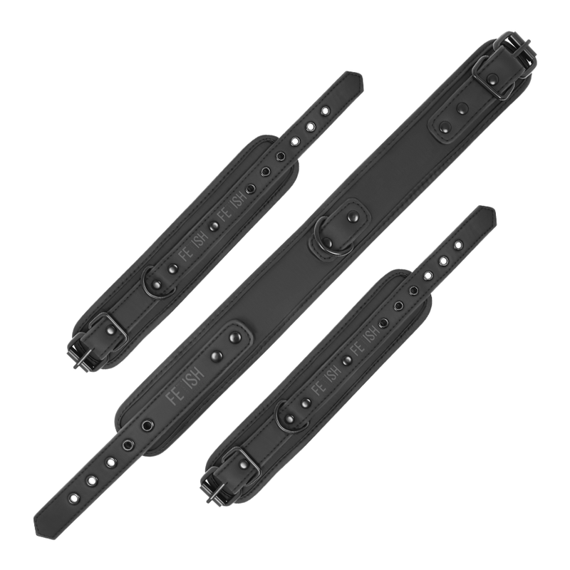 FETISH SUBMISSIVE - COLLIER ET MENOTTES EN CUIR VÉGAN AVEC DOUBLURE EN NÉOPRÈNE