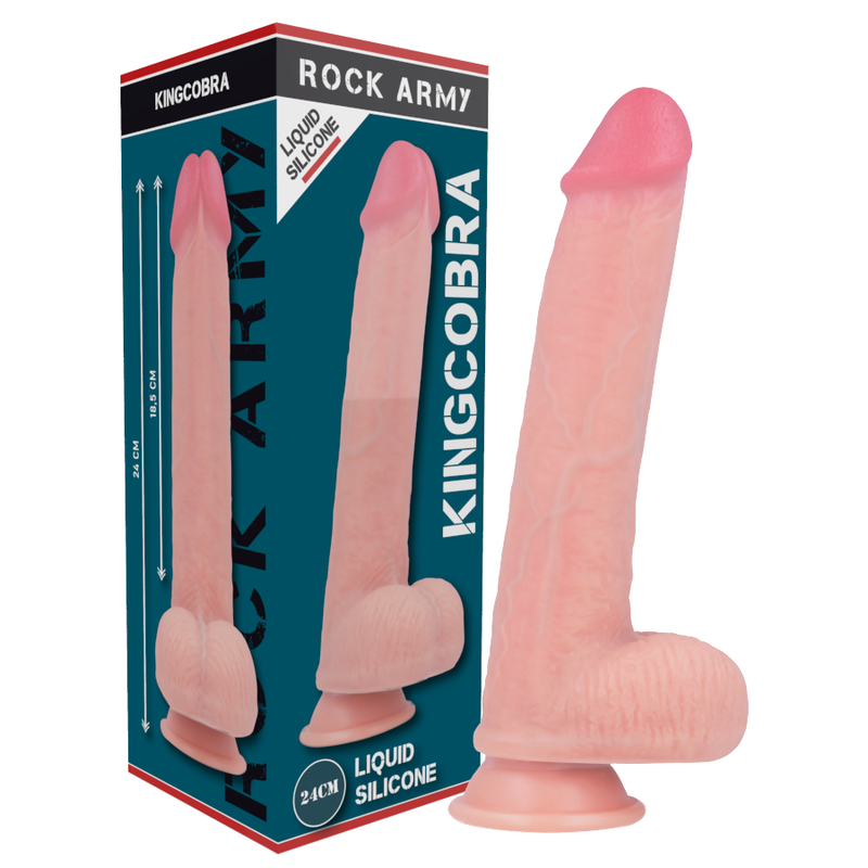 ROCKARMY - ARNÉS + DILDO DE SILICONA LÍQUIDA PREMIUM KINGCOBRA 24 CM -O- 4.77 CM
